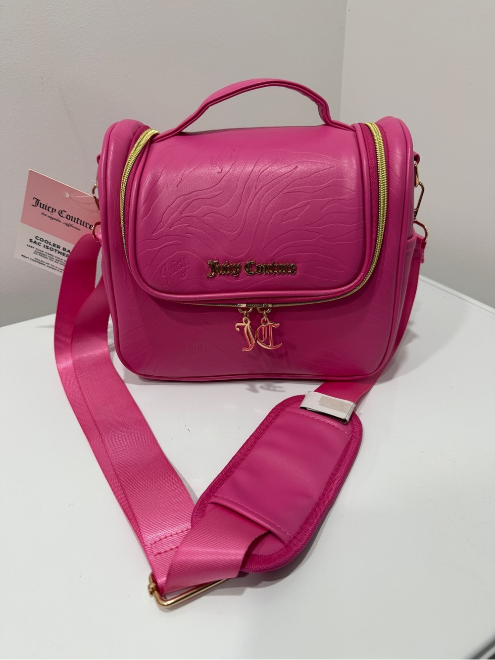 Juicy Couture Bright Pink Crossbody Cosmetic Case with Gold Hardware